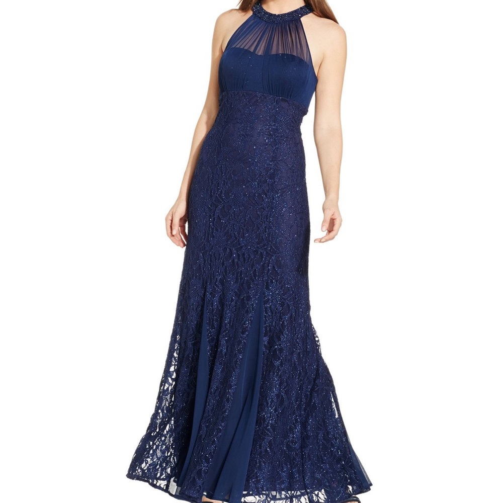 Navy Blue Lace Prom dress